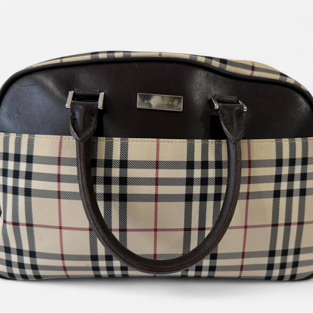 Burberry Black and Cream Satchel with Iconic Check Design